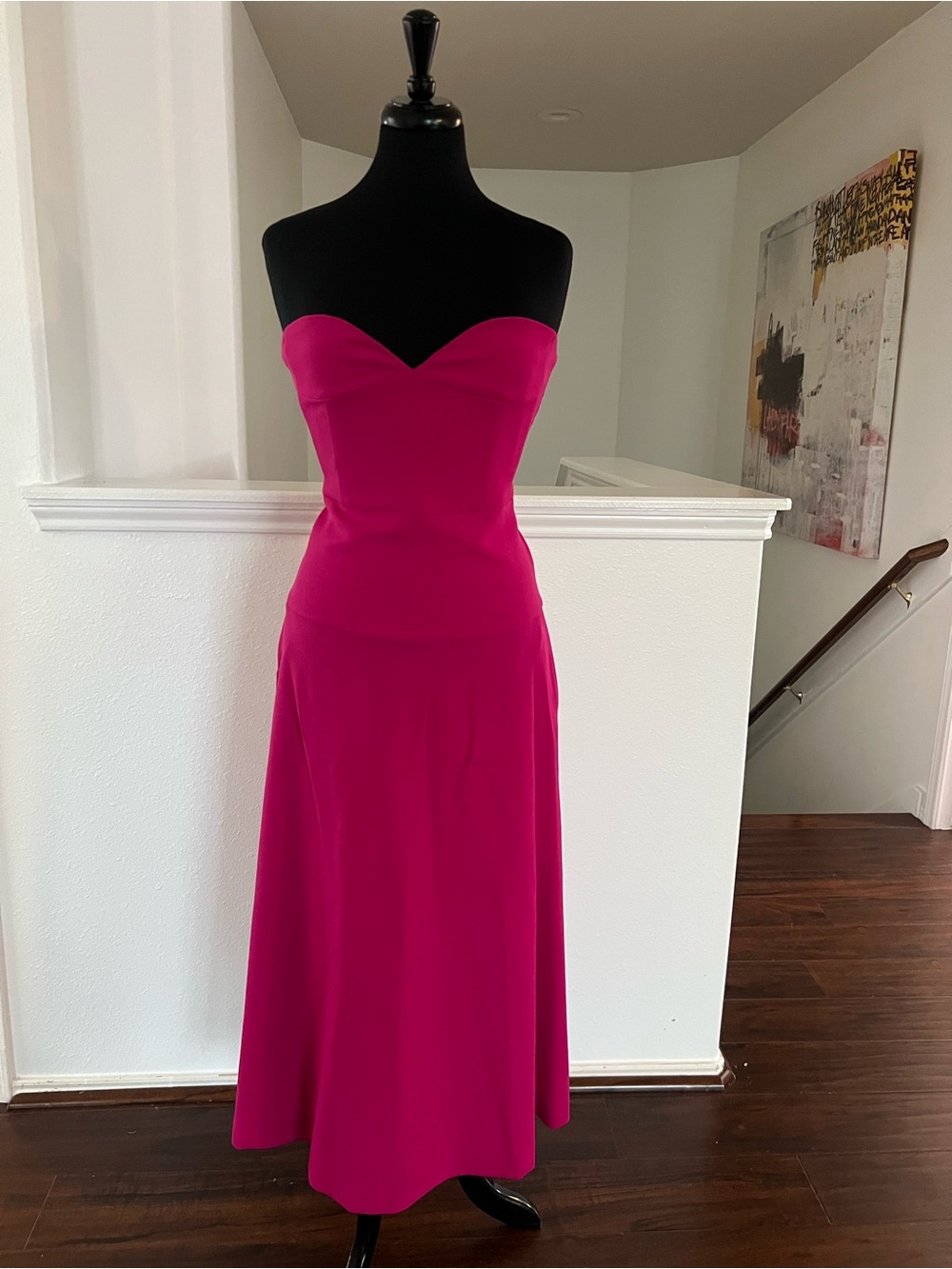 ZARA Strapless Sweetheart Fuchsia Midi Dress